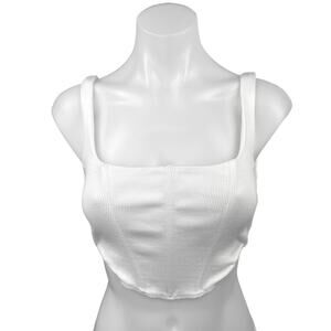 Princess Polly White Ribbed Knit Sleeveless Square Neck Strap Crop Tank Top Sz 4